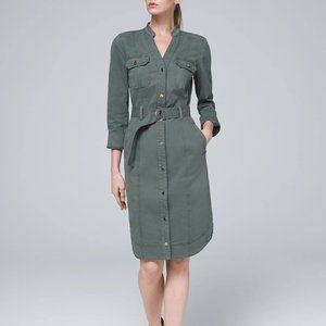 WHBM $155 NWT Denim Cotton Shirt Dress Removable Belt  POCKETS! 14